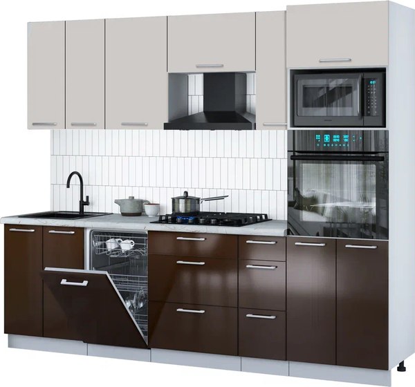 Кухонный гарнитур Интерлиния Мила Gloss 2.55-ПМ3 - фото