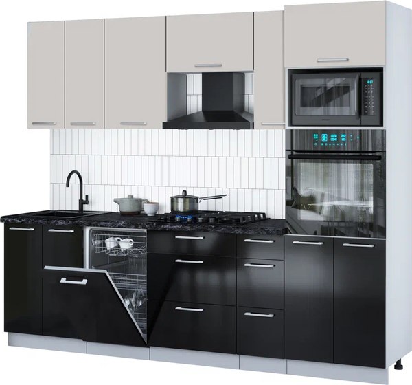 Кухонный гарнитур Интерлиния Мила Gloss 2.55-ПМ3 - фото