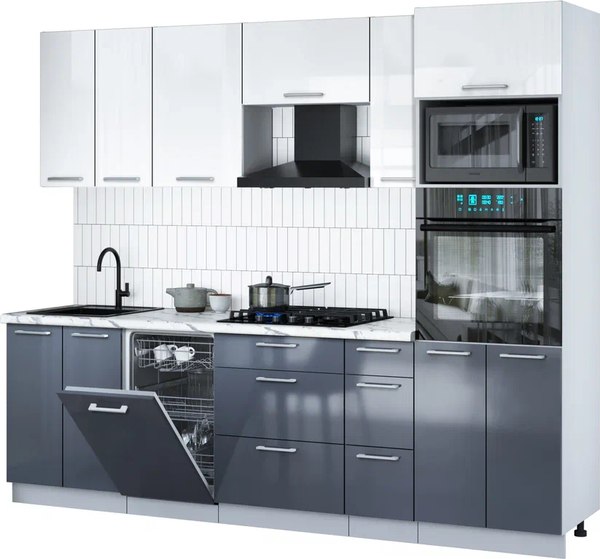 Кухонный гарнитур Интерлиния Мила Gloss 2.55-ПМ3 - фото