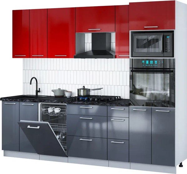 Кухонный гарнитур Интерлиния Мила Gloss 2.55-ПМ3 - фото