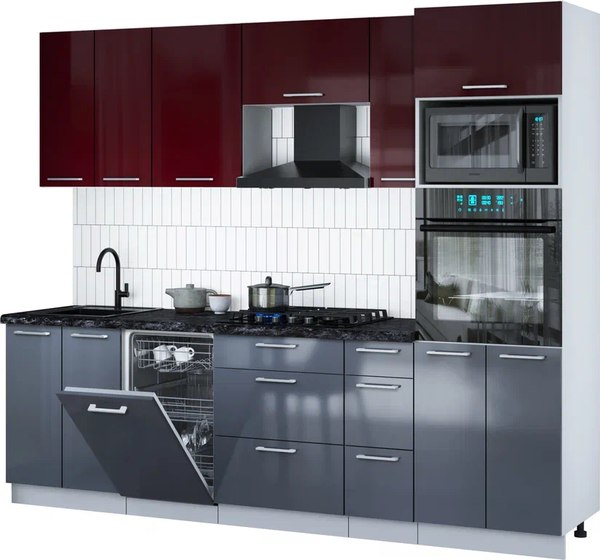 Кухонный гарнитур Интерлиния Мила Gloss 2.55-ПМ3 - фото