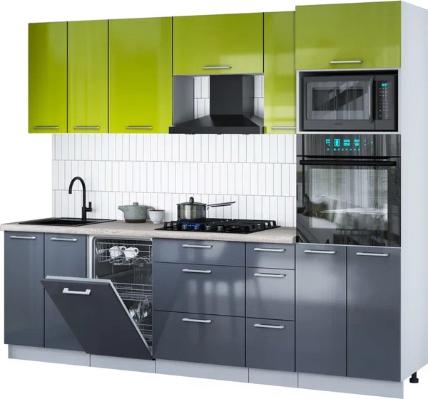 Кухонный гарнитур Интерлиния Мила Gloss 2.55-ПМ3 - фото