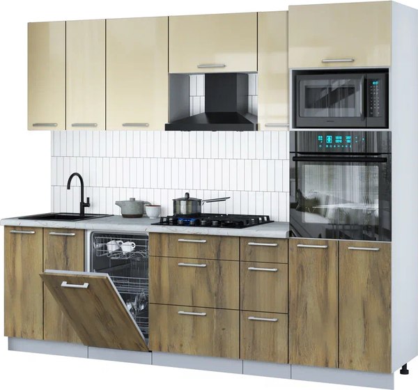 Кухонный гарнитур Интерлиния Мила Gloss 2.55-ПМ3 - фото