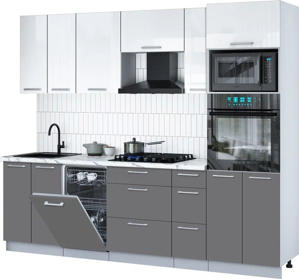 Кухонный гарнитур Интерлиния Мила Gloss 2.55-ПМ3 - фото