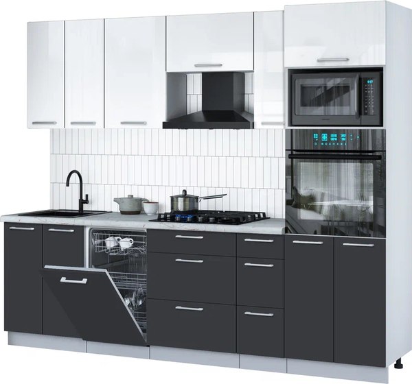 Кухонный гарнитур Интерлиния Мила Gloss 2.55-ПМ3 - фото