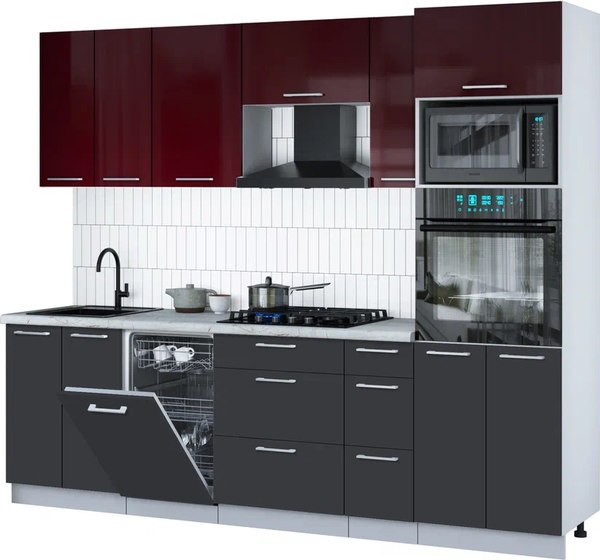 Кухонный гарнитур Интерлиния Мила Gloss 2.55-ПМ3 - фото