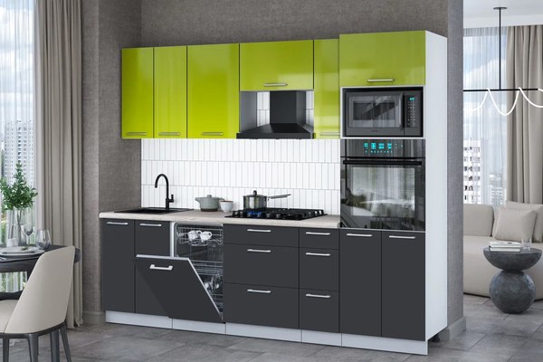 Кухонный гарнитур Интерлиния Мила Gloss 2.55-ПМ3