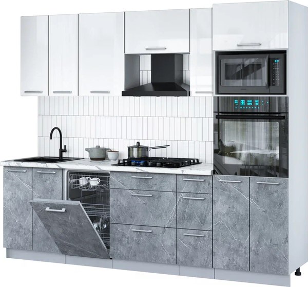 Кухонный гарнитур Интерлиния Мила Gloss 2.55-ПМ3 - фото
