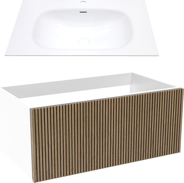 Тумба с умывальником ЗОВ Кито 80 / K80LW0MRM-M115W80 (белый/тростник) - фото