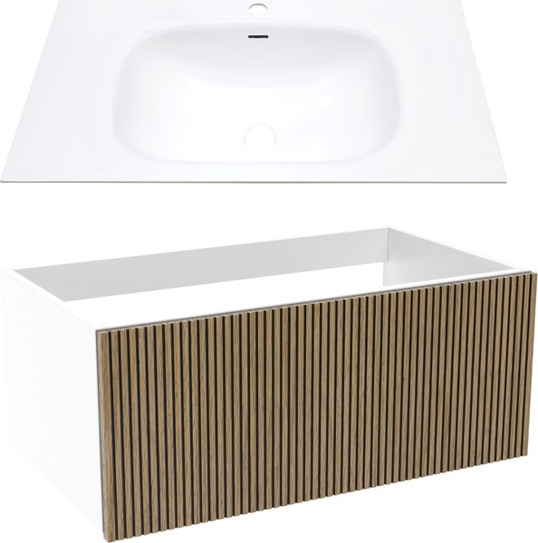 Тумба с умывальником ЗОВ Кито 100 / K100LW0MRM-M115W100 (белый/тростник) - фото