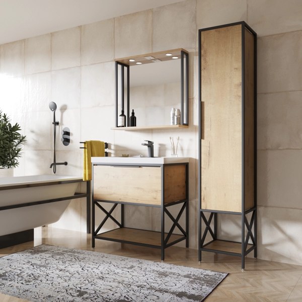 Тумба с умывальником Mixline Бруклин 80 543586 + Luxe Fest 80 / FST80SLWB01