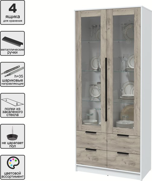 Шкаф с витриной Интерлиния Концепт КТ-ШВ2