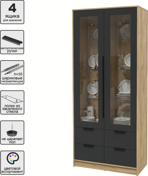 Шкаф с витриной Интерлиния Концепт КТ-ШВ2