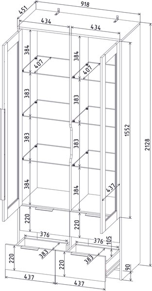 Шкаф с витриной Интерлиния Концепт КТ-ШВ2