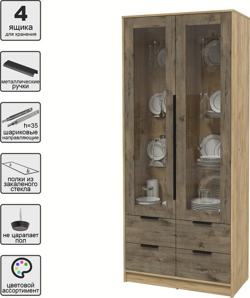 Шкаф с витриной Интерлиния Концепт КТ-ШВ2