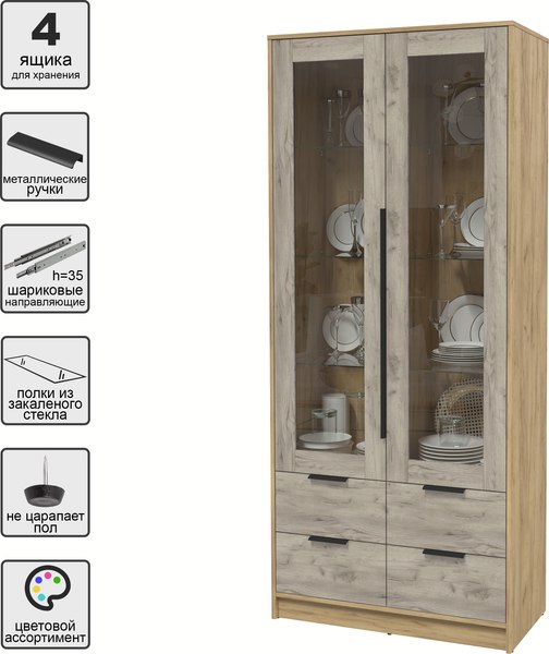 Шкаф с витриной Интерлиния Концепт КТ-ШВ2
