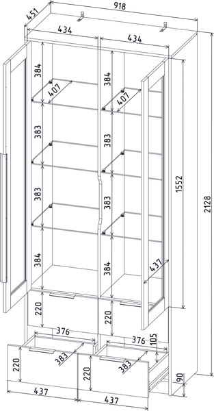 Шкаф с витриной Интерлиния Концепт КТ-ШВ2