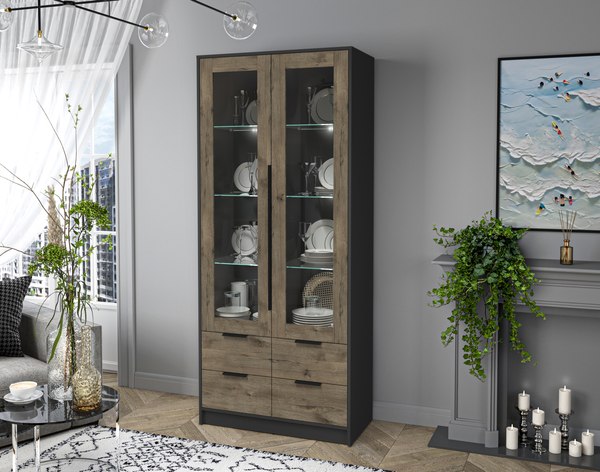 Шкаф с витриной Интерлиния Концепт КТ-ШВ2 с подсветкой