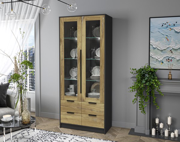 Шкаф с витриной Интерлиния Концепт КТ-ШВ2 с подсветкой