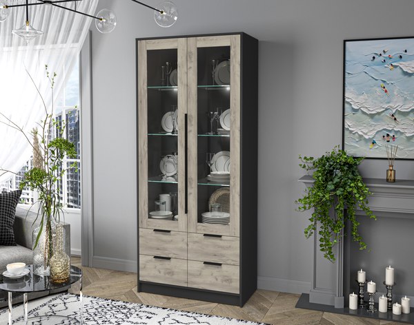 Шкаф с витриной Интерлиния Концепт КТ-ШВ2 с подсветкой