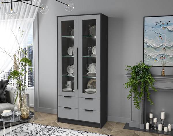 Шкаф с витриной Интерлиния Концепт КТ-ШВ2 с подсветкой