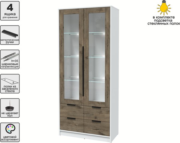 Шкаф с витриной Интерлиния Концепт КТ-ШВ2 с подсветкой