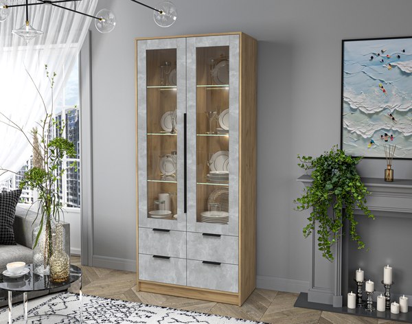 Шкаф с витриной Интерлиния Концепт КТ-ШВ2 с подсветкой