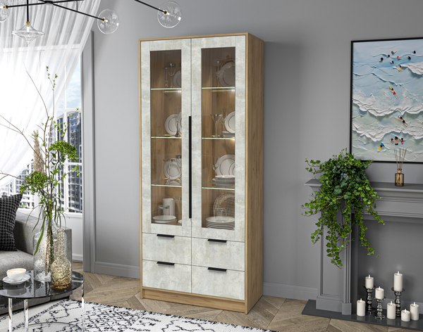 Шкаф с витриной Интерлиния Концепт КТ-ШВ2 с подсветкой