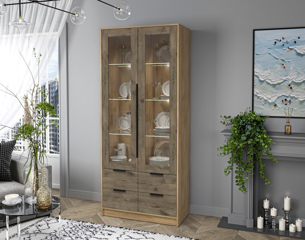 Шкаф с витриной Интерлиния Концепт КТ-ШВ2 с подсветкой