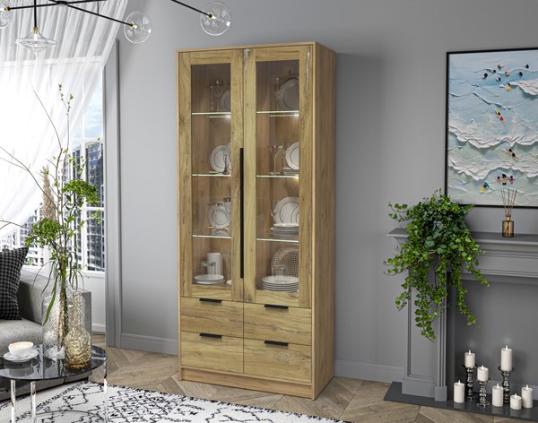 Шкаф с витриной Интерлиния Концепт КТ-ШВ2 с подсветкой