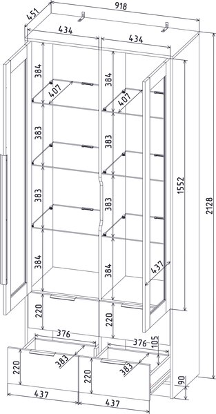 Шкаф с витриной Интерлиния Концепт КТ-ШВ2 с подсветкой