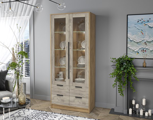 Шкаф с витриной Интерлиния Концепт КТ-ШВ2 с подсветкой