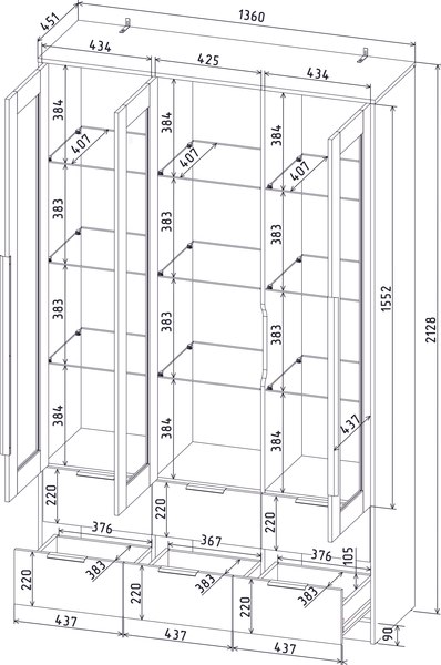 Шкаф с витриной Интерлиния Концепт КТ-ШВ3