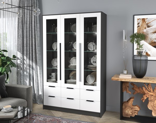 Шкаф с витриной Интерлиния Концепт КТ-ШВ3 с подсветкой