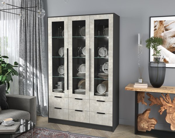 Шкаф с витриной Интерлиния Концепт КТ-ШВ3 с подсветкой