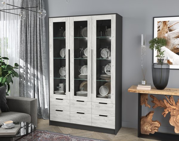 Шкаф с витриной Интерлиния Концепт КТ-ШВ3 с подсветкой