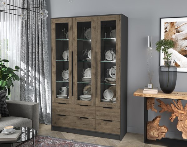 Шкаф с витриной Интерлиния Концепт КТ-ШВ3 с подсветкой