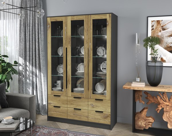 Шкаф с витриной Интерлиния Концепт КТ-ШВ3 с подсветкой