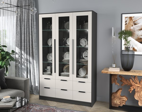 Шкаф с витриной Интерлиния Концепт КТ-ШВ3 с подсветкой