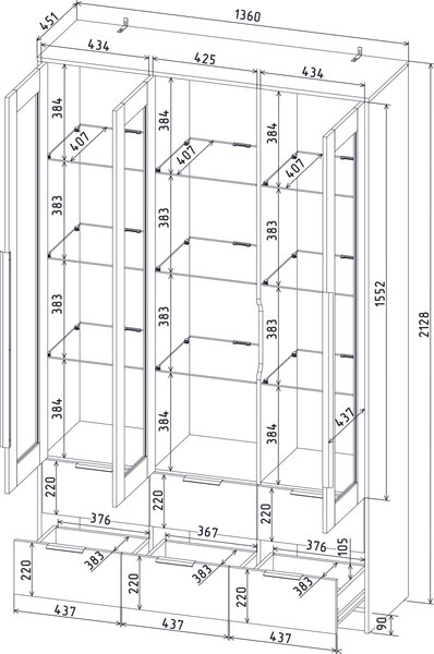 Шкаф с витриной Интерлиния Концепт КТ-ШВ3 с подсветкой