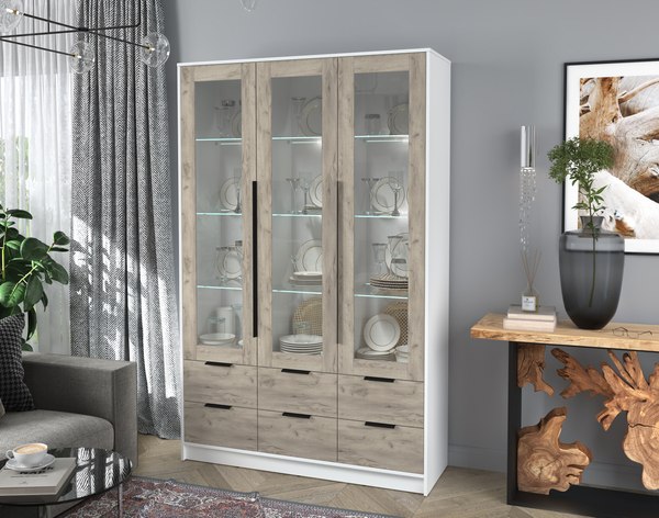 Шкаф с витриной Интерлиния Концепт КТ-ШВ3 с подсветкой