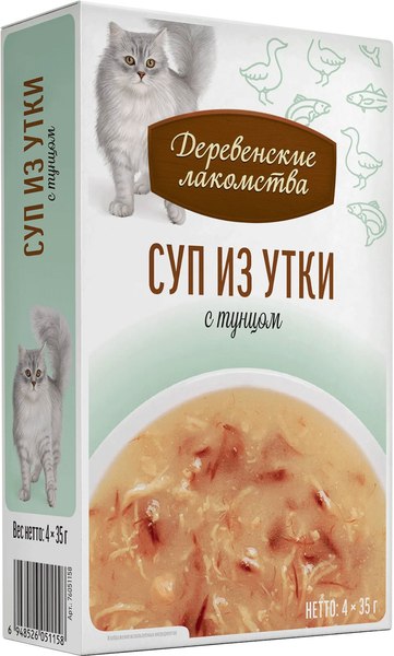 Влажный корм для кошек Деревенские лакомства Суп из утки с тунцом - фото