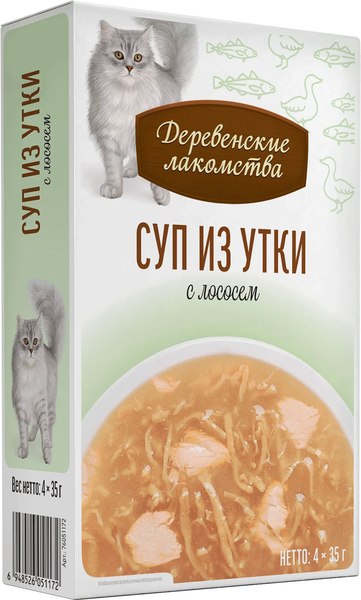 Влажный корм для кошек Деревенские лакомства Суп из утки с лососем - фото