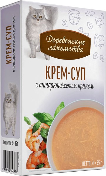 Влажный корм для кошек Деревенские лакомства Крем-суп с антарктическим крилем - фото