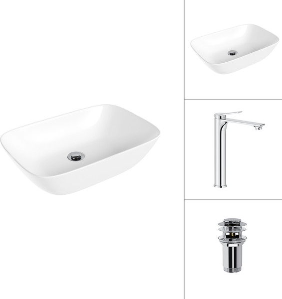 Умывальник со смесителем Lauter 21454 + Rio 21AM12672 с донным клапаном 21190CH - фото