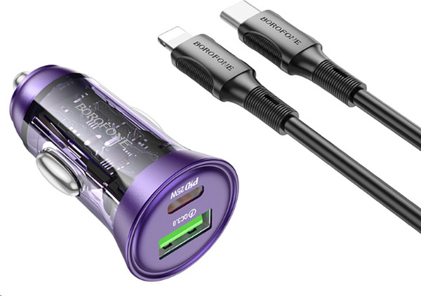 Адаптер питания автомобильный Borofone BZ26A один порт PD43W + кабель Type-C to Lightning - фото