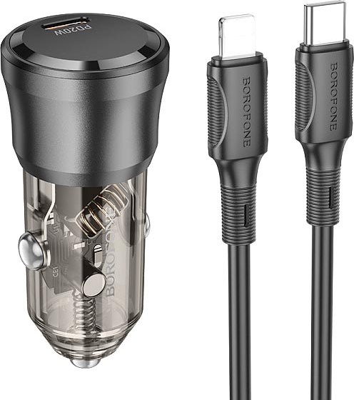 Зарядное устройство автомобильное Borofone BZ24A один порт PD20W + кабель Type-C to Lightning - фото