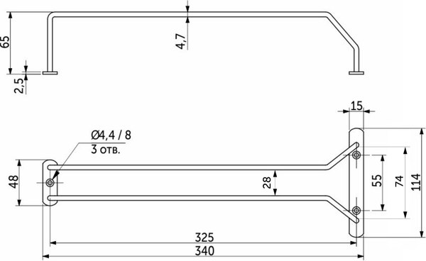 Держатель для бокалов AKS однорядный 340x65x114 / 62 753