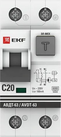 Дифференциальный автомат EKF PROxima АВДТ-63 20А 100мА / DA63-20-100em