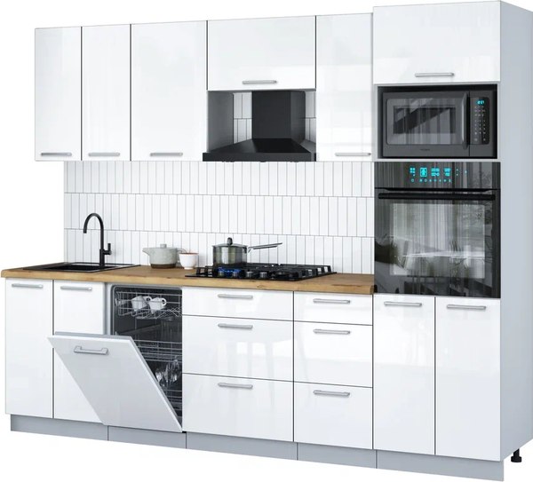 Кухонный гарнитур Интерлиния Мила Gloss 2.65-ПМ3 - фото